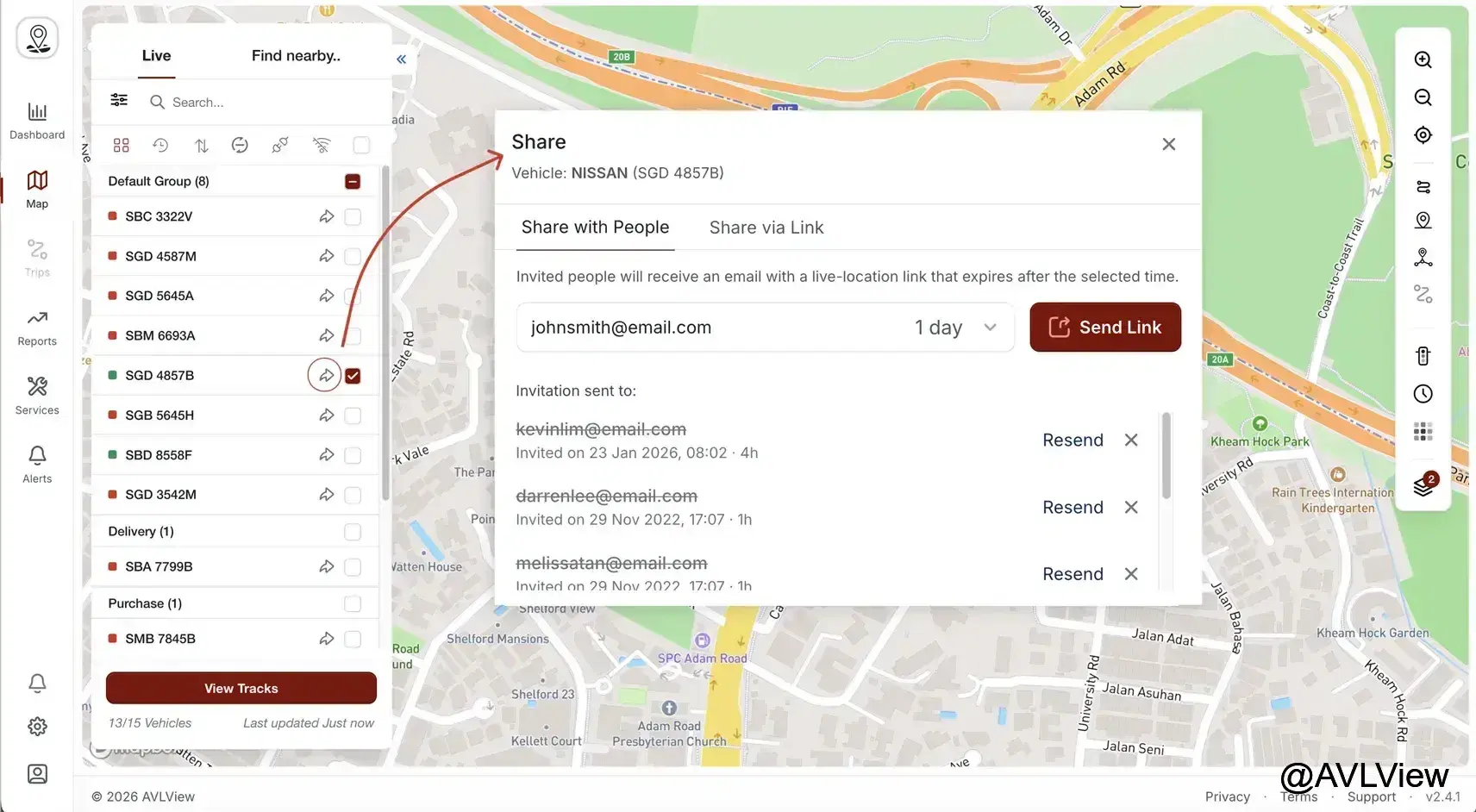 Share Vehicle Movement with Customers